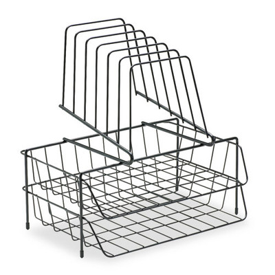 Wire Double Tray With Step File Sorter, 8 Sections, Letter Size Files, 13.88" X 10.13" X 14", Black