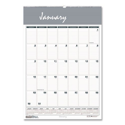 Bar Harbor Recycled Wirebound Monthly Wall Calendar, 15.5 X 22, White/blue/gray Sheets, 12-month (jan-dec): 2022
