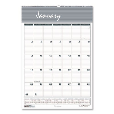 Bar Harbor Recycled Wirebound Monthly Wall Calendar, 12 X 17, White/blue/gray Sheets, 12-month (jan-dec): 2022