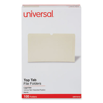 Top Tab Manila File Folders, 1/2-cut Tabs: Assorted, Legal Size, 0.75" Expansion, Manila, 100/box