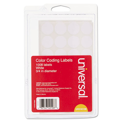Self-adhesive Removable Color-coding Labels, 0.75" Dia., White, 28/sheet, 36 Sheets/pack Self-adhesive Removable Color-coding Labels, 0.75" Dia., White, 28/sheet, 36 Sheets/pack