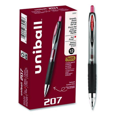 Signo 207 Gel Pen, Retractable, Medium 0.7 Mm, Red Ink, Smoke/black/red Barrel, Dozen