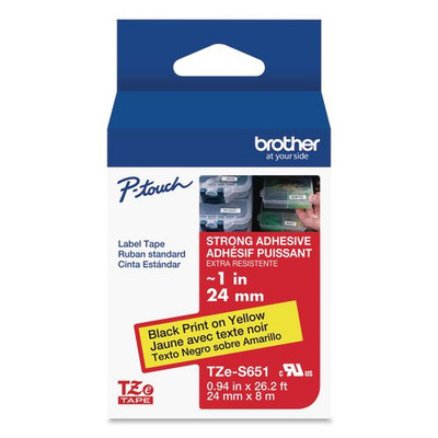 Tze Extra-strength Adhesive Laminated Labeling Tape, 0.94" X 26.2 Ft, Black On Yellow