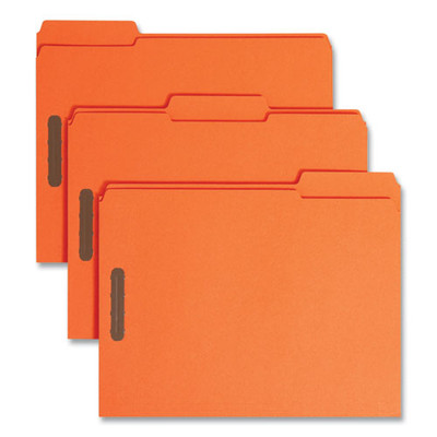 Top Tab Colored Fastener Folders, 2 Fasteners, Letter Size, Orange Exterior, 50/box
