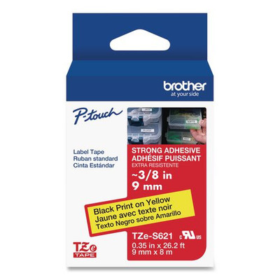 Tze Extra-strength Adhesive Laminated Labeling Tape, 0.35" X 26.2 Ft, Black On Yellow