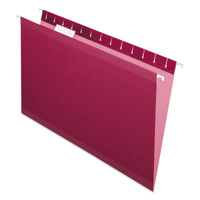 Colored Reinforced Hanging Folders, Legal Size, 1/5-cut Tab, Burgundy, 25/box