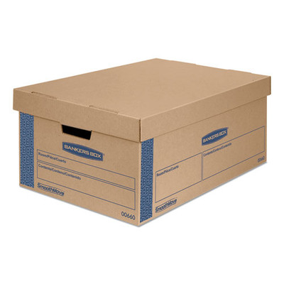 Smoothmove Prime Moving And Storage Boxes, Large, Half Slotted Container (hsc), 24" X 15" X 10", Brown Kraft/blue, 8/carton