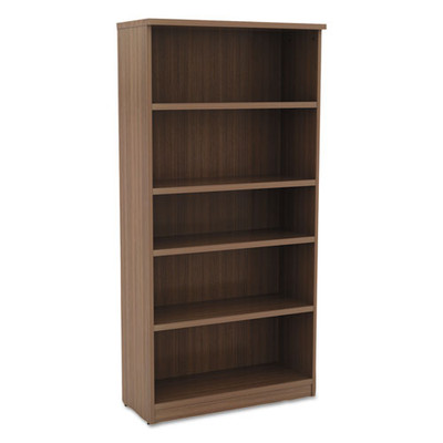 Alera Valencia Series Bookcase, Five-shelf, 31.75w X 14d X 64.75h, Modern Walnut Alera Valencia Series Bookcase, Five-shelf, 31.75w X 14d X 64.75h, Modern Walnut