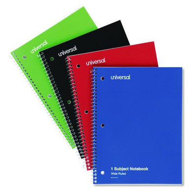 Wirebound Notebook, 1 Subject, Wide/legal Rule, Assorted Covers, 10.5 X 8, 70 Sheets, 4/pack