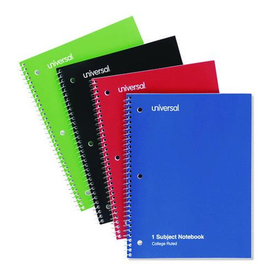 Wirebound Notebook, 1 Subject, Medium/college Rule, Assorted Covers, 10.5 X 8, 70 Sheets, 4/pack
