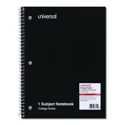 Wirebound Notebook, 1 Subject, Medium/college Rule, Black Cover, 10.5 X 8, 70 Sheets