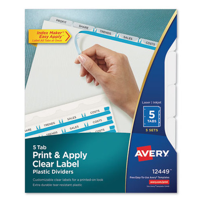 Print And Apply Index Maker Clear Label Plastic Dividers With Printable Label Strip, 5-tab, 11 X 8.5, Translucent, 5 Sets Print And Apply Index Maker Clear Label Plastic Dividers With Printable Label Strip, 5-tab, 11 X 8.5, Translucent, 5 Sets