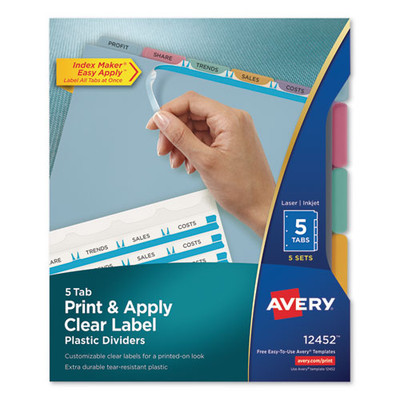 Print And Apply Index Maker Clear Label Plastic Dividers With Printable Label Strip, 5-tab, 11 X 8.5, Translucent, 5 Sets - VISAVE12452 Print And Apply Index Maker Clear Label Plastic Dividers With Printable Label Strip, 5-tab, 11 X 8.5, Translucent, 5 Sets - VISAVE12452