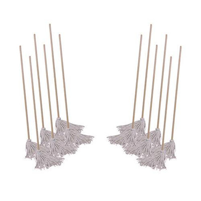 Handle/deck Mops, 20 Oz White Cotton Head, 54" Oak Wood Handle