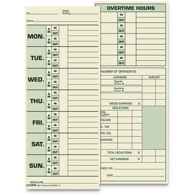 Time Clock Cards, Replacement For 331-10, Two Sides, 3.5 X 8.5, 500/box Time Clock Cards, Replacement For 331-10, Two Sides, 3.5 X 8.5, 500/box