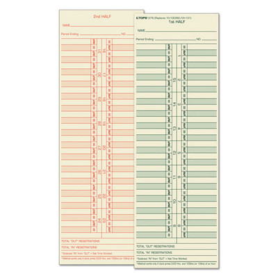 Time Clock Cards, Replacement For 10-100382/1950-9631, Two Sides, 3.5 X 10.5, 500/box Time Clock Cards, Replacement For 10-100382/1950-9631, Two Sides, 3.5 X 10.5, 500/box