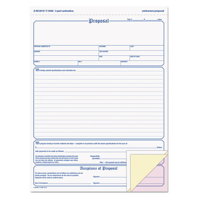 Proposal Form, Three-part Carbonless, 8.5 X 11, 1/page, 50 Forms