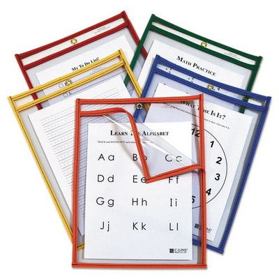 Reusable Dry Erase Pockets, Easy Load, 9 X 12, Assorted Primary Colors, 25/pack