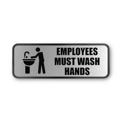 Brushed Metal Office Sign, Employees Must Wash Hands, 9 X 3, Silver