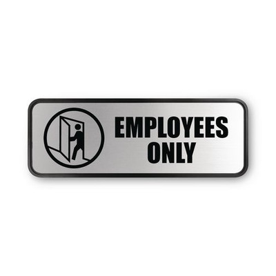 Brushed Metal Office Sign, Employees Only, 9 X 3, Silver