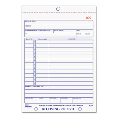 Receiving Record Book, Three-part Carbonless, 5.56 X 7.94, 1/page, 50 Forms Receiving Record Book, Three-part Carbonless, 5.56 X 7.94, 1/page, 50 Forms