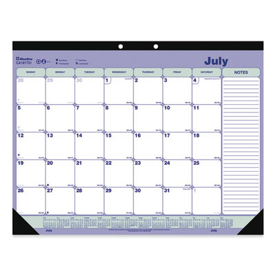 Academic Monthly Desk Pad Calendar, 21.25 X 16, White/blue/green, Black Binding/corners, 13-month (july-july): 2022-2023