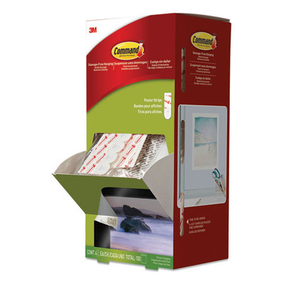 Poster Strips, Removable, Holds Up To 1 Lb Per Pair, 0.63 X 1.75, White, 4/pack, 100 Packs/carton Poster Strips, Removable, Holds Up To 1 Lb Per Pair, 0.63 X 1.75, White, 4/pack, 100 Packs/carton