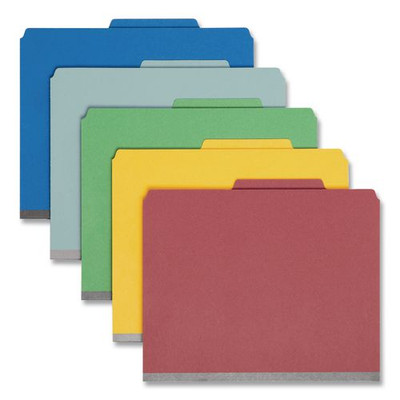 Six-section Pressboard Top Tab Classification Folders With Safeshield Fasteners, 2 Dividers, Letter Size, Assorted, 10/box