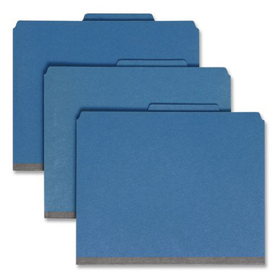 Six-section Pressboard Top Tab Classification Folders With Safeshield Fasteners, 2 Dividers, Letter Size, Dark Blue, 10/box