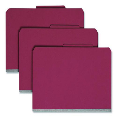 Six-section Pressboard Top Tab Classification Folders With Safeshield Fasteners, 2 Dividers, Letter Size, Bright Red, 10/box