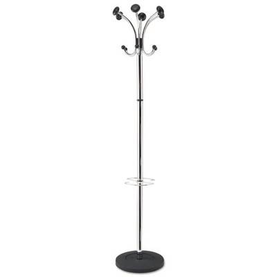 Chromy Coat Stand, 12 Knobs, 16w X 16d X 70.5h, Chrome/black Chromy Coat Stand, 12 Knobs, 16w X 16d X 70.5h, Chrome/black