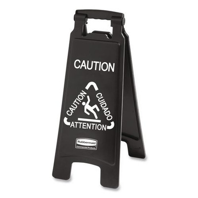 Executive 2-sided Multi-lingual Caution Sign, Black/white, 10 9/10 X 26 1/10