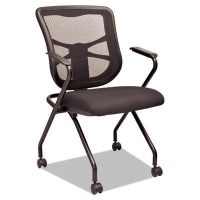 Alera Elusion Mesh Nesting Chairs, Padded Arms, Supports Up To 275 Lb, Black, 2/carton