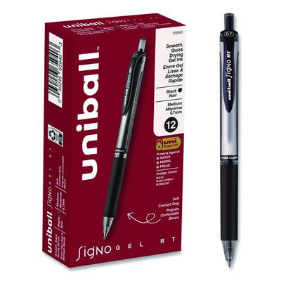 Signo Gel Pen, Retractable, Medium 0.7 Mm, Black Ink, Black/metallic Accents Barrel, Dozen