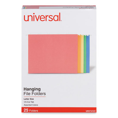 Deluxe Bright Color Hanging File Folders, Letter Size, 1/5-cut Tab, Assorted, 25/box