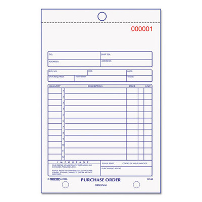 Purchase Order Book, Bottom Punch, Two-part Carbonless, 5.5 X 7.88, 1/page, 50 Forms Purchase Order Book, Bottom Punch, Two-part Carbonless, 5.5 X 7.88, 1/page, 50 Forms