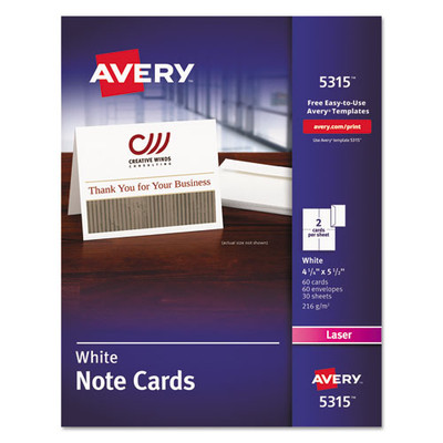 Note Cards With Matching Envelopes, Laser, 80 Lb, 4.25 X 5.5, Uncoated White, 60 Cards, 2 Cards/sheet, 30 Sheets/pack Note Cards With Matching Envelopes, Laser, 80 Lb, 4.25 X 5.5, Uncoated White, 60 Cards, 2 Cards/sheet, 30 Sheets/pack