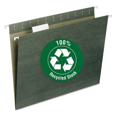 100% Recycled Hanging File Folders, Letter Size, 1/5-cut Tab, Standard Green, 25/box 100% Recycled Hanging File Folders, Letter Size, 1/5-cut Tab, Standard Green, 25/box