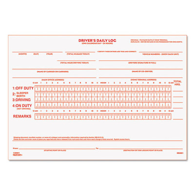 Driver's Daily Log, Two-part Carbonless, 7.88 X 5.5, 1/page, 31 Forms Driver's Daily Log, Two-part Carbonless, 7.88 X 5.5, 1/page, 31 Forms