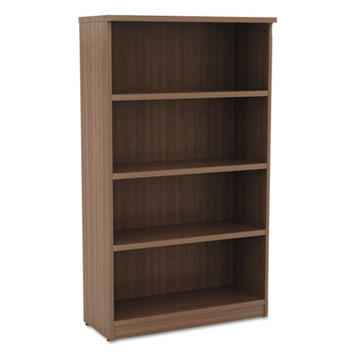 Alera Valencia Series Bookcase, Four-shelf, 31.75w X 14d X 54.88h, Modern Walnut Alera Valencia Series Bookcase, Four-shelf, 31.75w X 14d X 54.88h, Modern Walnut