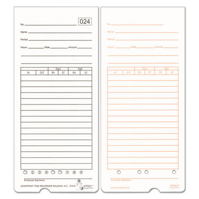 Time Clock Cards For Acroprint Atr480, Two Sides, 7.5 X 3.35, 50/pack