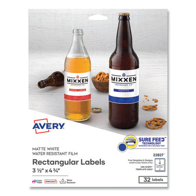 Removable Print-to-the-edge White Labels W/ Sure Feed, 3 1/2 X 4 3/4, 32/pack