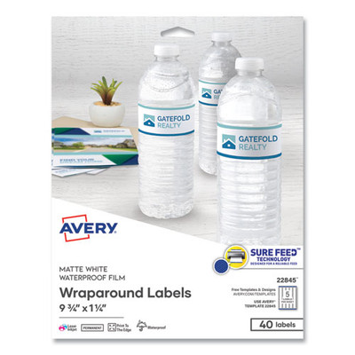 Water-resistant Wraparound Labels W/ Sure Feed, 9 3/4 X 1 1/4, White, 40/pack