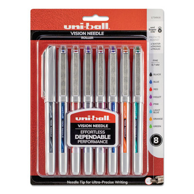 Vision Needle Roller Ball Pen, Stick, Fine 0.7 Mm, Assorted Ink Colors, Silver Barrel, 8/pack Vision Needle Roller Ball Pen, Stick, Fine 0.7 Mm, Assorted Ink Colors, Silver Barrel, 8/pack