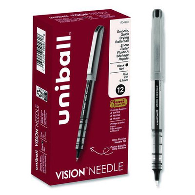 Vision Needle Roller Ball Pen, Stick, Fine 0.7 Mm, Black Ink, Silver Barrel, Dozen