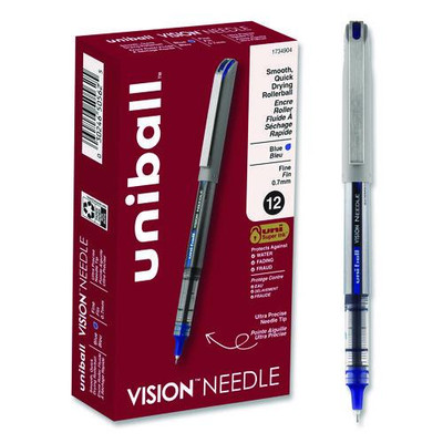 Vision Needle Roller Ball Pen, Stick, Fine 0.7 Mm, Blue Ink, Silver Barrel, Dozen