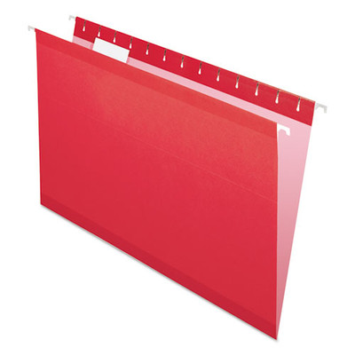 Colored Reinforced Hanging Folders, Legal Size, 1/5-cut Tab, Red, 25/box