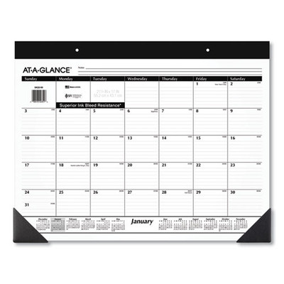 Monthly Refillable Desk Pad, 22 X 17, White Sheets, Black Binding, Black Corners, 12-month (jan To Dec): 2022