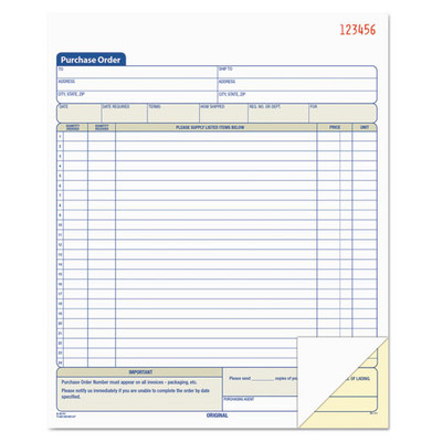 Purchase Order Book, Two-part Carbonless,  8.38 X 10.19, 1/page, 50 Forms
