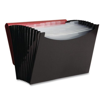 12-pocket Poly Expanding File, 0.88" Expansion, 12 Sections, 1/6-cut Tab, Letter Size, Black/red